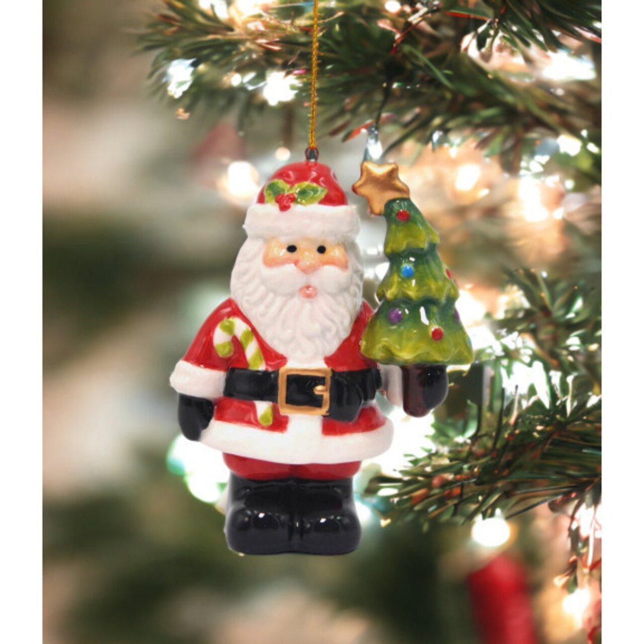 Santa With Christmas Tree Ornament Santa Gift Idea or Holiday Home Decoration